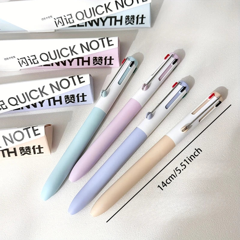 4-In-1 Multicolor Writing Instruments Macaroon Style Clickable Gel Pens Assorted Colors Single Unit Vibrant Ink Multi-Hued Pens