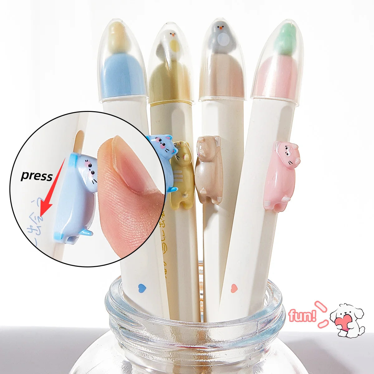 4-Pack Fun Magnetic Bird Cat Gel Pens, Retractable Press Pens, 0.5mm Fine Tip Fast Drying Ink, Cute Stationery for Cat Lovers