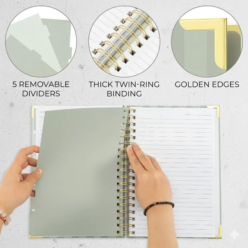 Thick Spiral Notebook with Tabs - B5 Journal for Women, College Ruled, 300 Pages, Dividers for Work or School