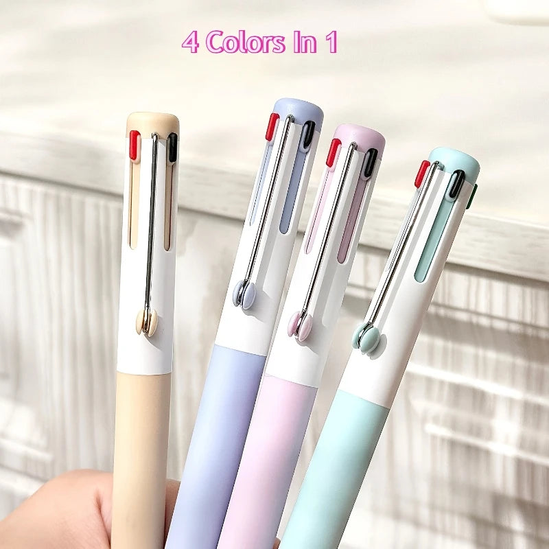 4-In-1 Multicolor Writing Instruments Macaroon Style Clickable Gel Pens Assorted Colors Single Unit Vibrant Ink Multi-Hued Pens