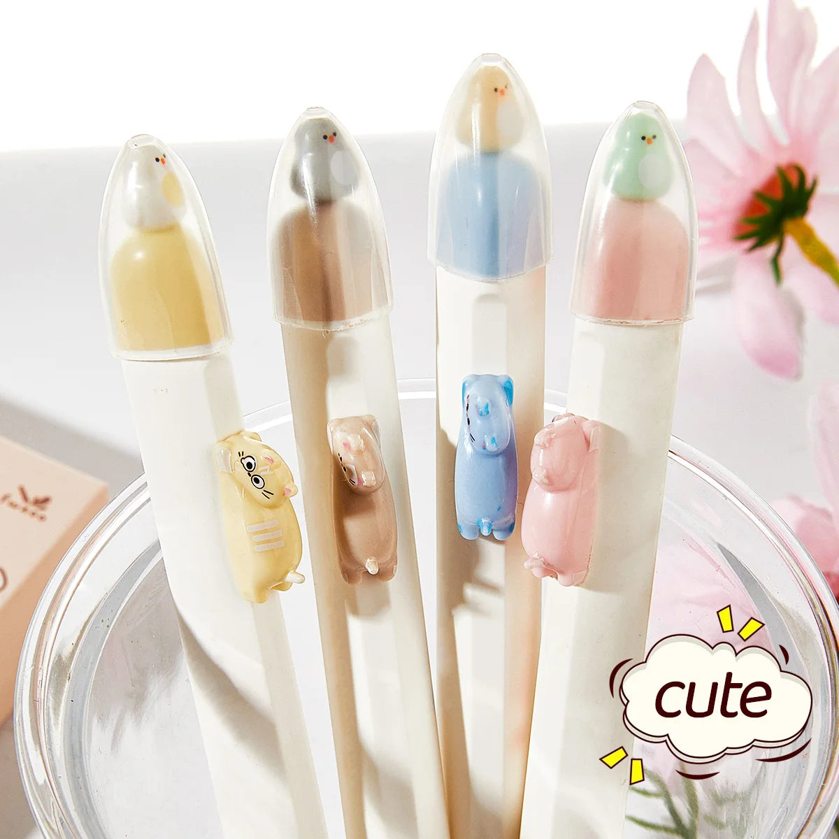 4-Pack Fun Magnetic Bird Cat Gel Pens, Retractable Press Pens, 0.5mm Fine Tip Fast Drying Ink, Cute Stationery for Cat Lovers