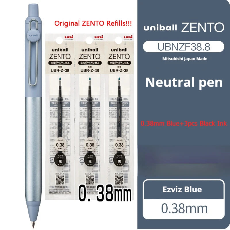 Uni-ball ZENTO Aluminum Grip Metal Pen,0.38/0.5mm Smooth Writing With Original Refills For Academic Exams&Professional Signing