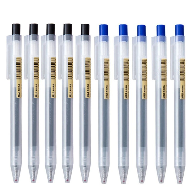 10pcs Press Gel Pen 0.5mm Blue/Black/Dark Blue/red Ink MUJIs Gel Pen set For School Office Student Writing Stationery