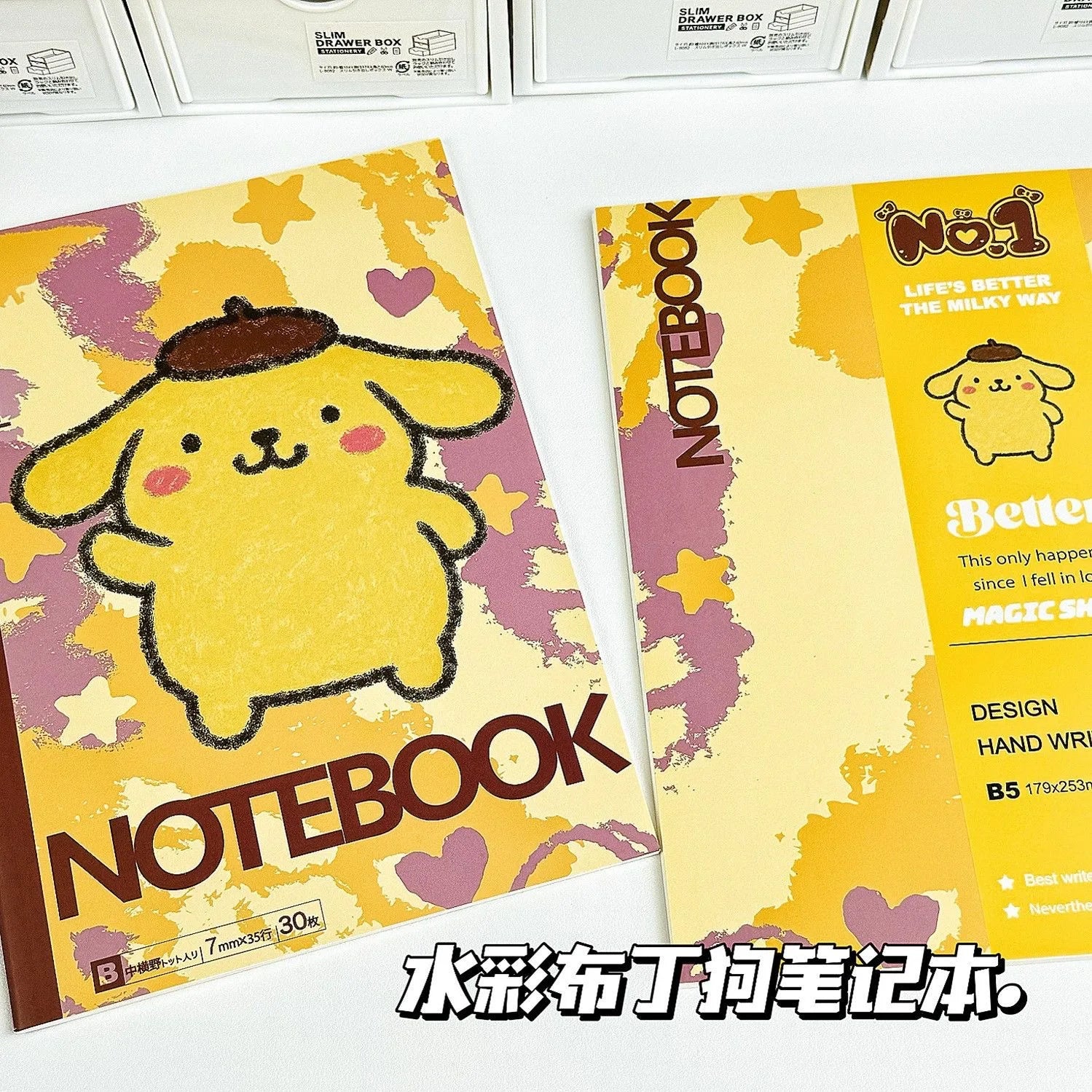 Watercolor Sanrio Notebook Children's Birthday  Gift Cartoon Anime Learning Book Drawing Booklet B5 Horizontal Notebook Class