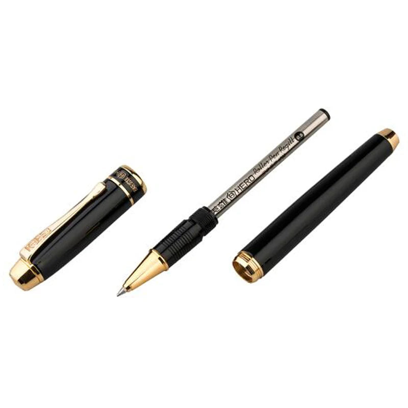 Hero 953 Black Vintage Metal Barrel Roller Ball Pen Gold Trim Refillable Professional Office Stationery Writing
