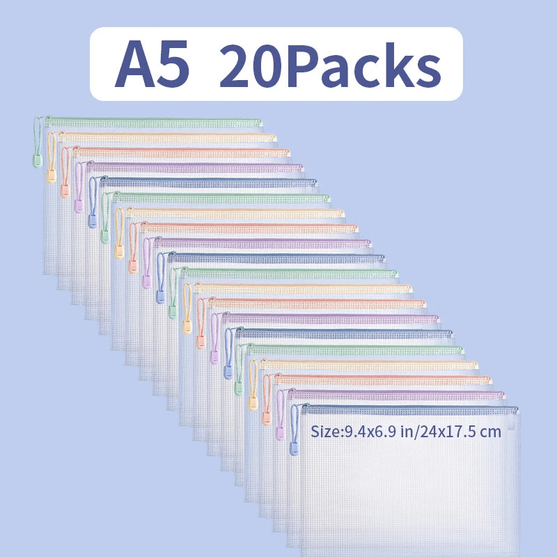 30/10pcs Mesh Zipper Bag Jigsaw Bag Zipper Bag For Organizing Classroom Organization Plastic Zipper Bag 5 Color A4/A5 Size Board