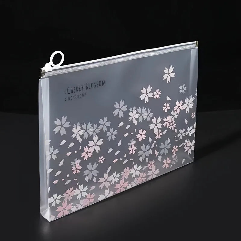 4/12pcs A4 Cute Sakura Folder File Pouch Stationery Storage Zipper File Bag for School Office Supplies Cartoon Storage Organizer