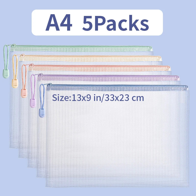 30/10pcs Mesh Zipper Bag Jigsaw Bag Zipper Bag For Organizing Classroom Organization Plastic Zipper Bag 5 Color A4/A5 Size Board
