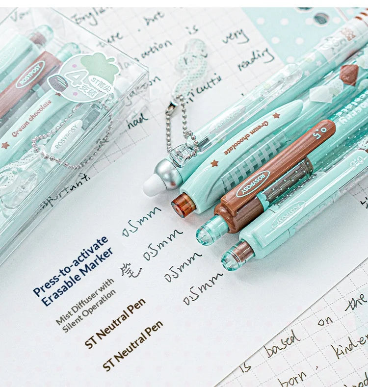 RosyPosy Berry Melody Note Pen Set 2 ST 0.5mm Gel Pens & 1 Erasable Pen & 1 Aromatic Soft Grip & 1 Free Pendant Value Stationery