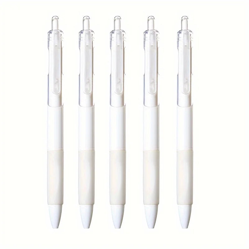 5pcs Retractable Gel Black Ink Rollerball Pens Office White Pen, Back To School, School Supplies, Kawaii Stationery,Writing Pens