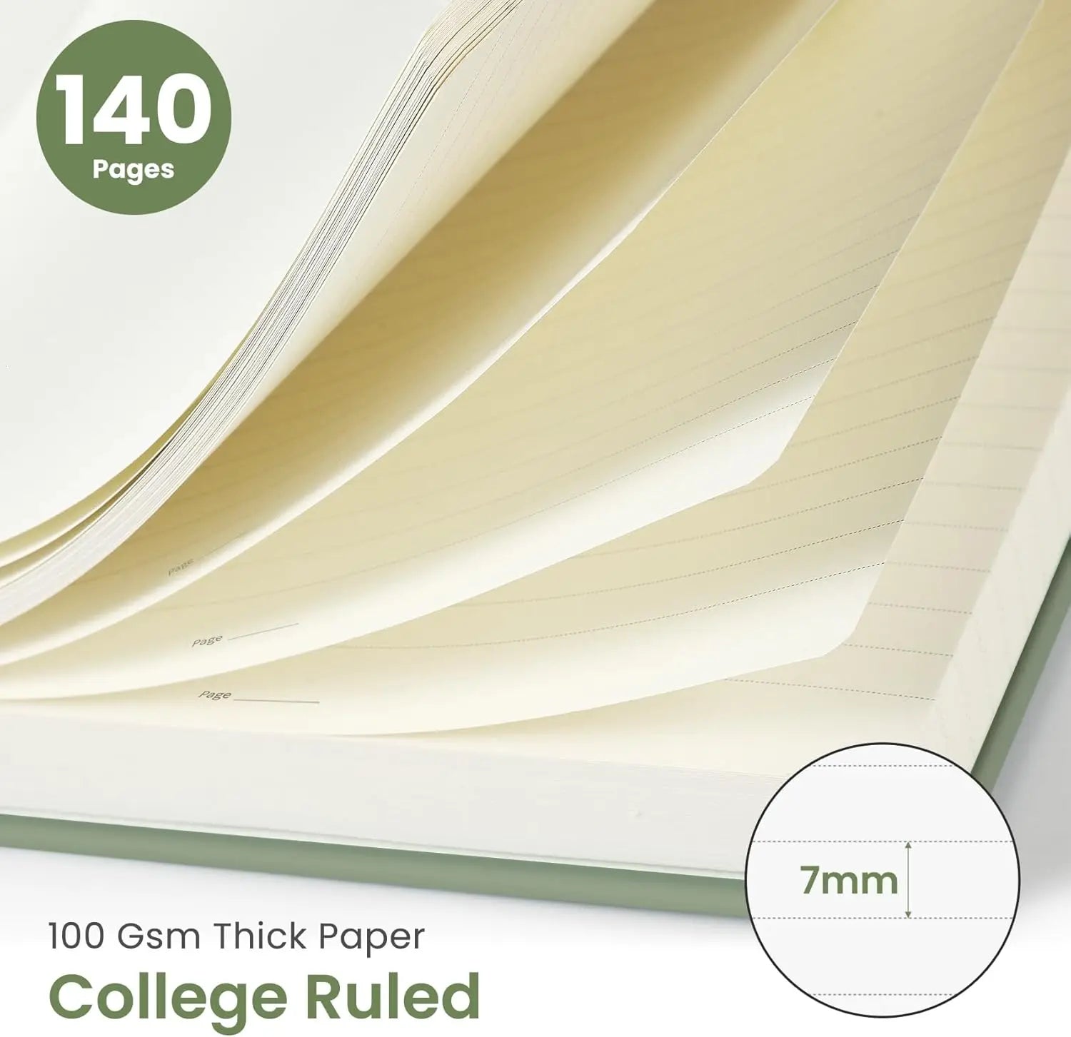 Premium Lined Spiral Notebook, 140 Pages Hardcover, A5 Size for Writing & Note Taking - Green