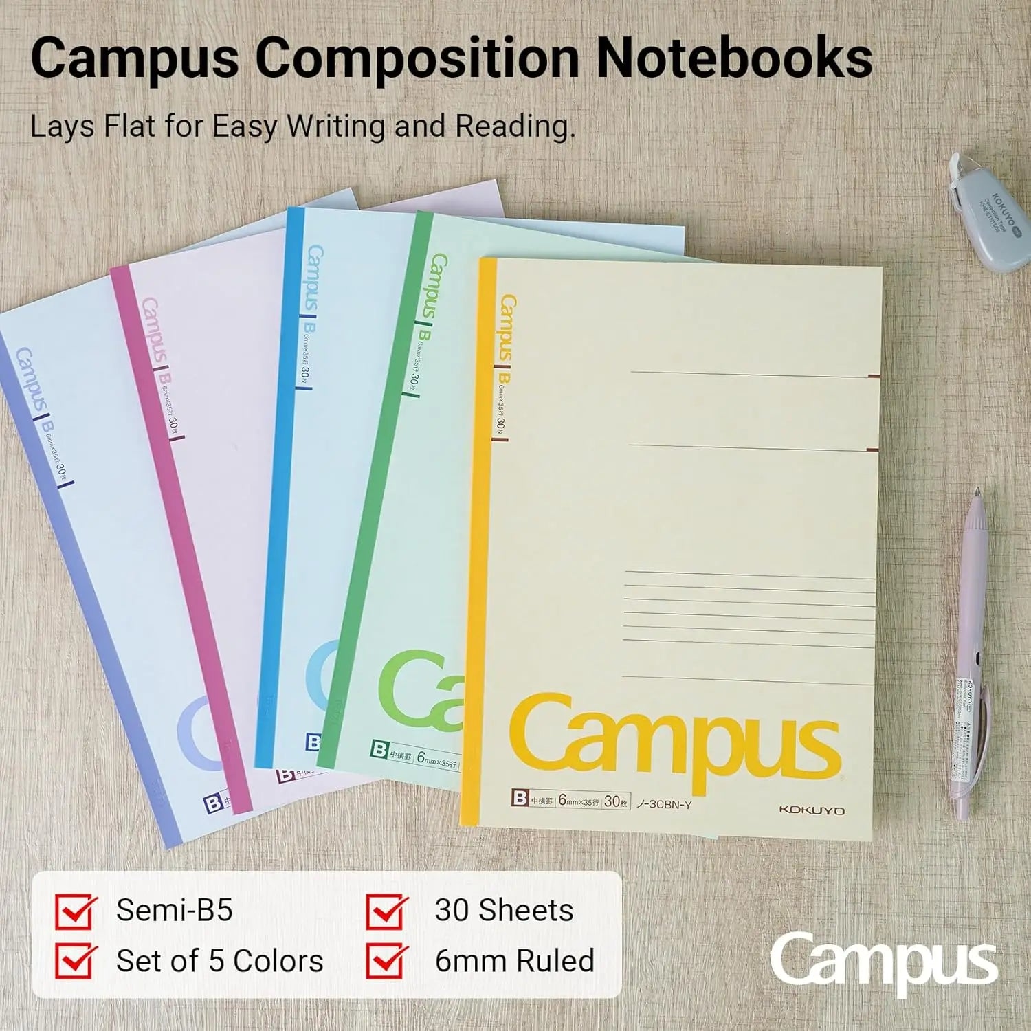5-Pack B5 Lined Notebooks, 30 Sheets Each, Pastel Colors for School Work Study Notes