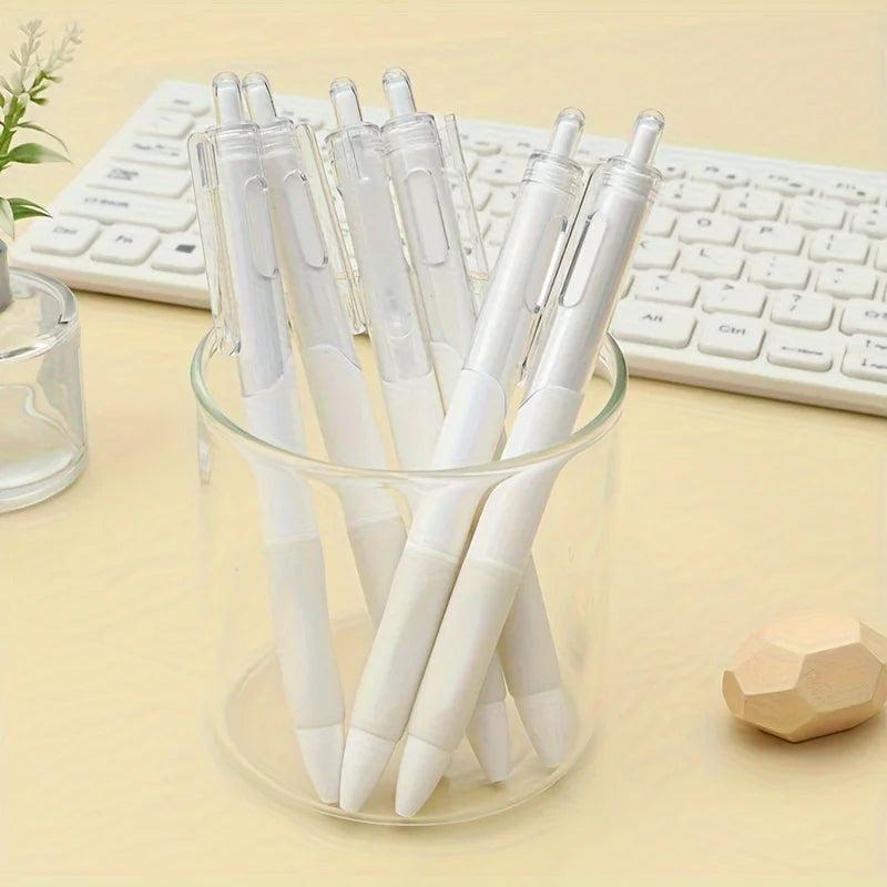 5pcs Retractable Gel Black Ink Rollerball Pens Office White Pen, Back To School, School Supplies, Kawaii Stationery,Writing Pens