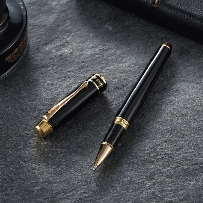 Hero 953 Black Vintage Metal Barrel Roller Ball Pen Gold Trim Refillable Professional Office Stationery Writing