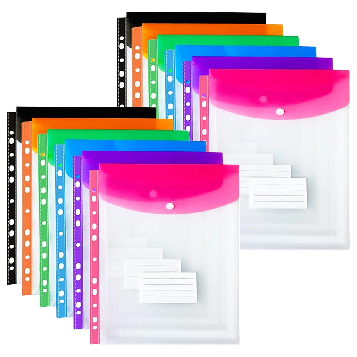 12-Piece File Holder, Binder Dividers with Snaps, Fits 2/3/4/11 Binders, 6 Colors