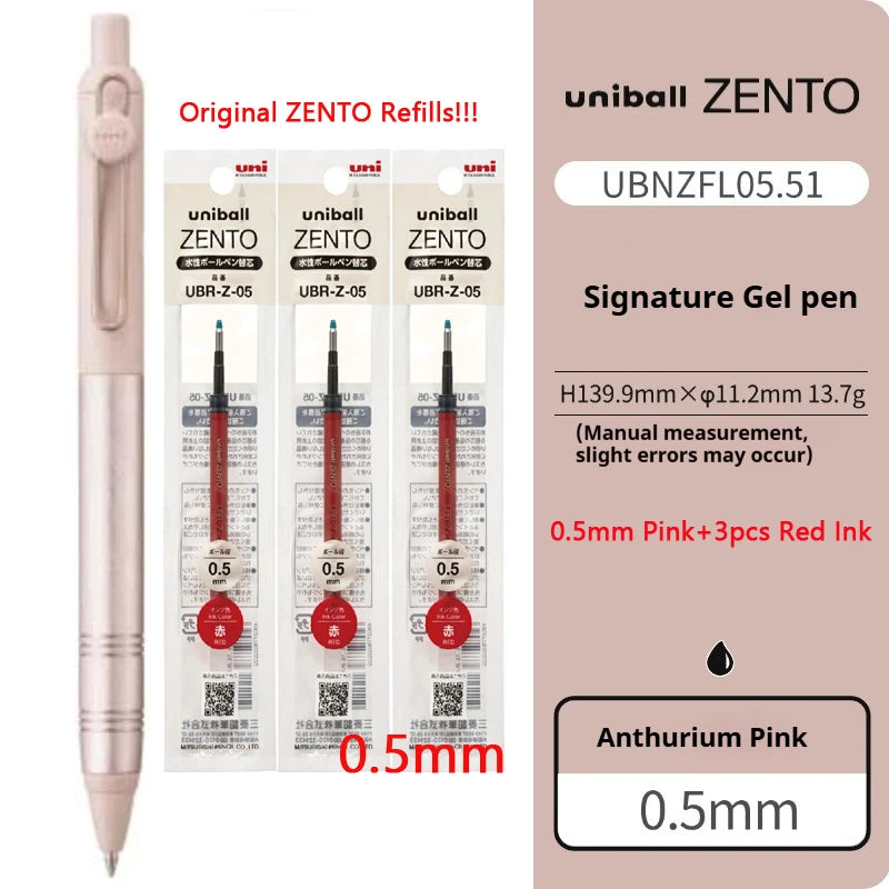 Uni-ball ZENTO Aluminum Grip Metal Pen,0.38/0.5mm Smooth Writing With Original Refills For Academic Exams&Professional Signing