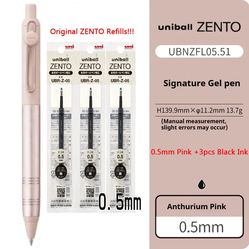Uni-ball ZENTO Aluminum Grip Metal Pen,0.38/0.5mm Smooth Writing With Original Refills For Academic Exams&Professional Signing