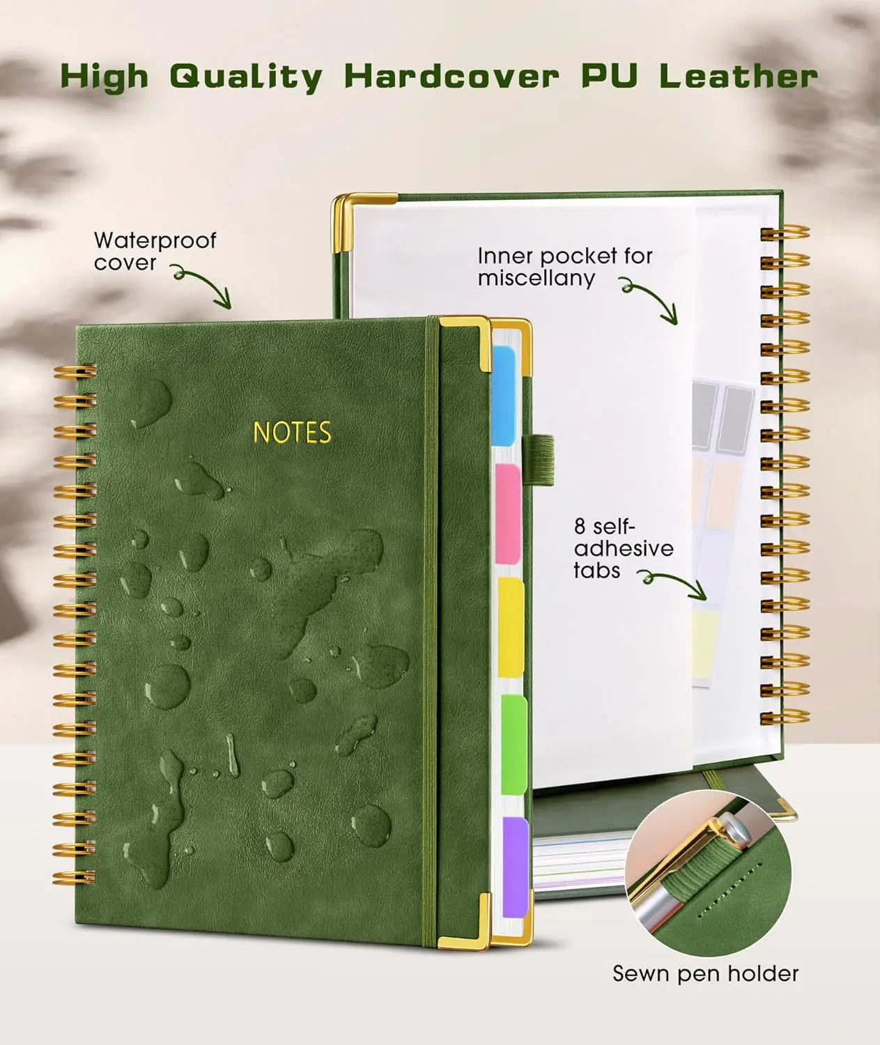 Leather Hardcover Spiral Notebook with Removable Dividers, 300 Pages B5 Size for Work and School Note-Taking