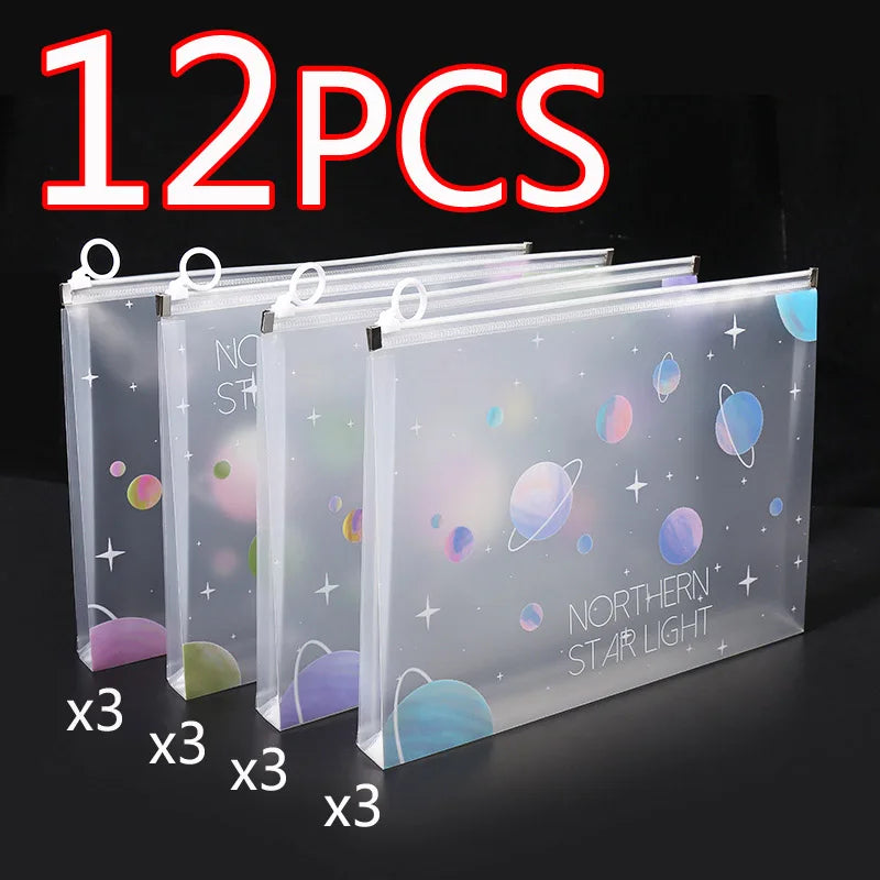 4/12pcs A4 Cute Sakura Folder File Pouch Stationery Storage Zipper File Bag for School Office Supplies Cartoon Storage Organizer