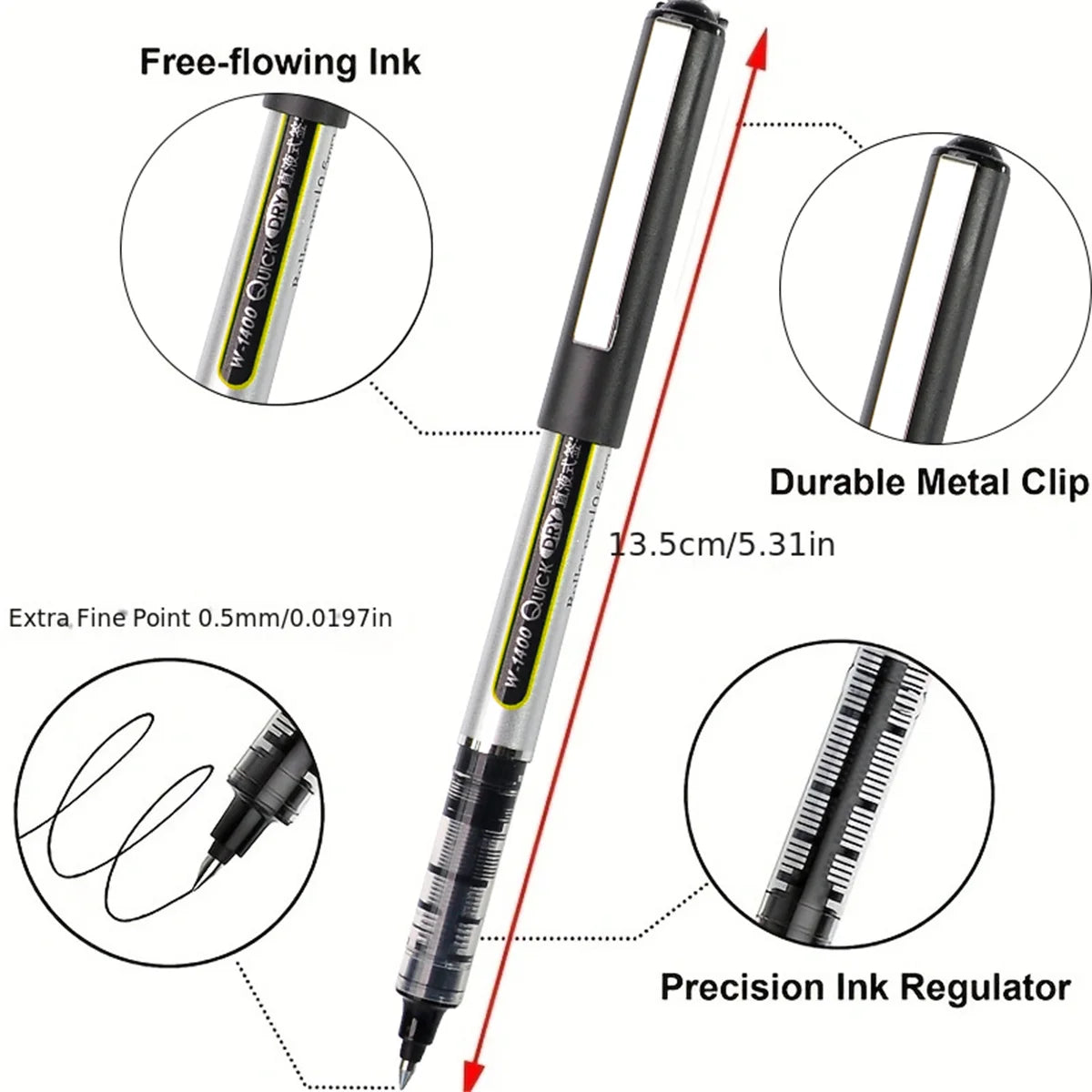 WQN-3/6/12  Roller Ink Pen 0.5mm Quick-Drying Liquid Ink Stick With a Round Blue-Red Black Gel Pen For Writing Notes For Adults