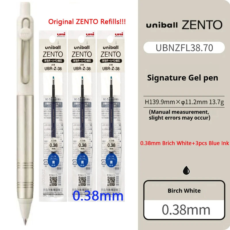 Uni-ball ZENTO Aluminum Grip Metal Pen,0.38/0.5mm Smooth Writing With Original Refills For Academic Exams&Professional Signing