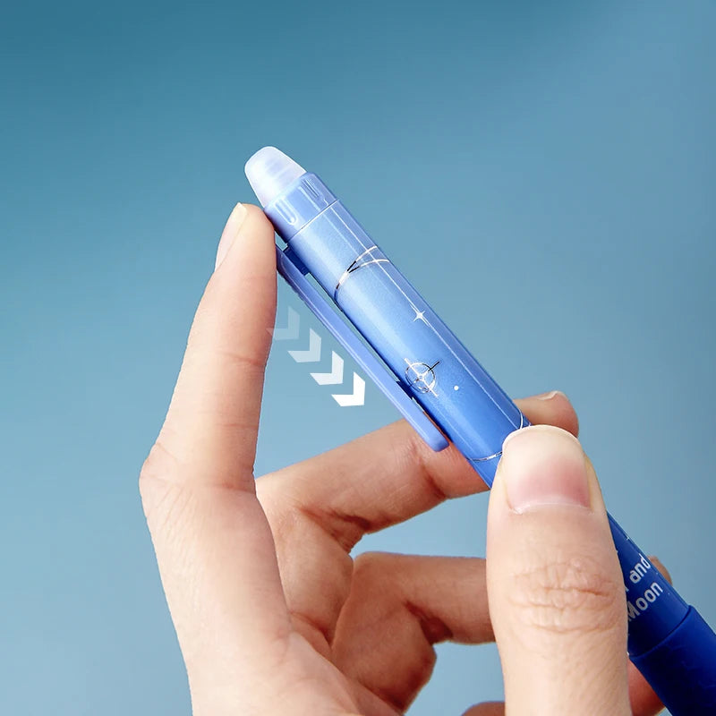 4-pack Thermal Erasable Pens, Cosmic Star Blue Design, Smooth Click Pens, Stylish Student Stationery for Office Writting, Gift