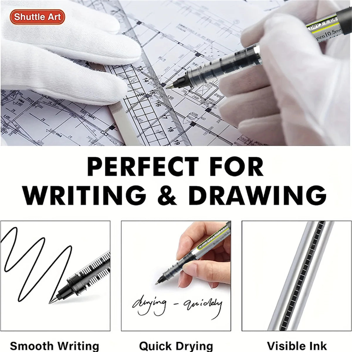 WQN-3/6/12  Roller Ink Pen 0.5mm Quick-Drying Liquid Ink Stick With a Round Blue-Red Black Gel Pen For Writing Notes For Adults