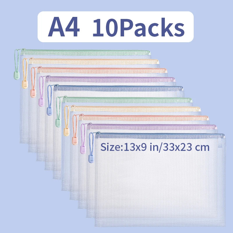 30/10pcs Mesh Zipper Bag Jigsaw Bag Zipper Bag For Organizing Classroom Organization Plastic Zipper Bag 5 Color A4/A5 Size Board