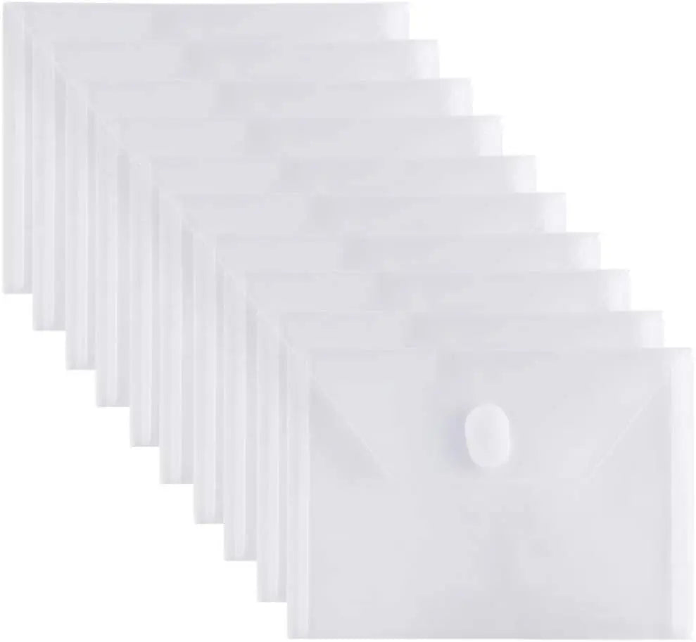 10 Packs A5 Clear Plastic Small Envelope with Hook & Loop Closure 5 x 7 Ploy Envelope for Home Office Receipe/Check/Photos