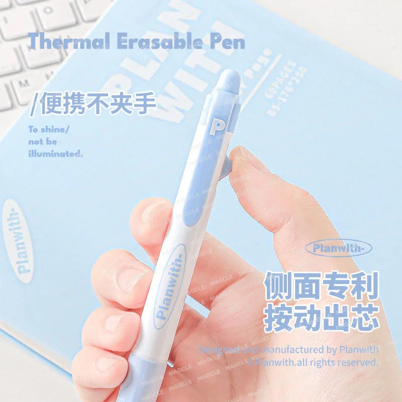 Planwith 3PCS/set Erasable Gel Pen Stationery Student School Acsesories Pen 0.5mm Crystal Blue Ink Side Press Writing Supplies