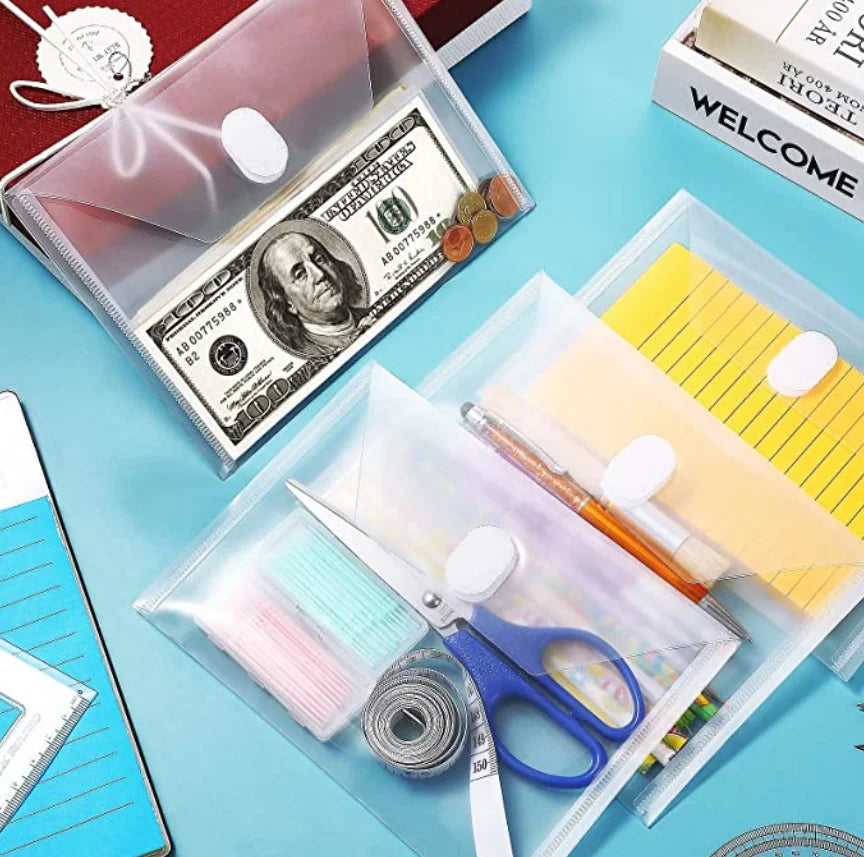 10 Packs A5 Clear Plastic Small Envelope with Hook & Loop Closure 5 x 7 Ploy Envelope for Home Office Receipe/Check/Photos