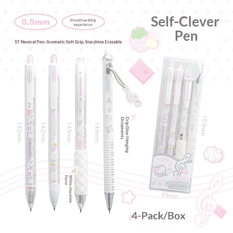 RosyPosy Berry Melody Note Pen Set 2 ST 0.5mm Gel Pens & 1 Erasable Pen & 1 Aromatic Soft Grip & 1 Free Pendant Value Stationery