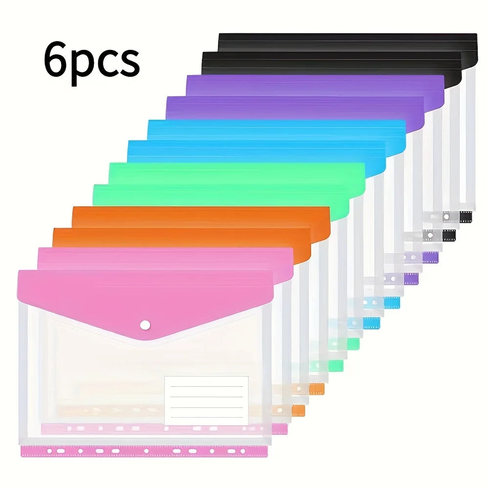 6PCS A4 Binder Pockets File Bags,Expanding Binder,Three-Dimensional File Bags with Record Labels,Suitable for Office,School,Home