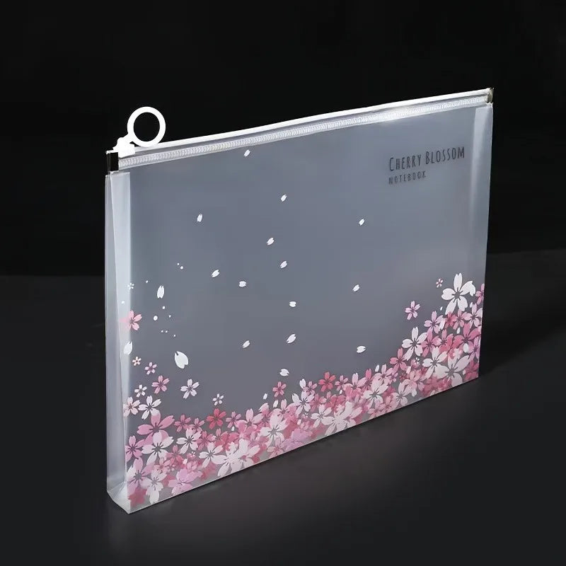 4/12pcs A4 Cute Sakura Folder File Pouch Stationery Storage Zipper File Bag for School Office Supplies Cartoon Storage Organizer