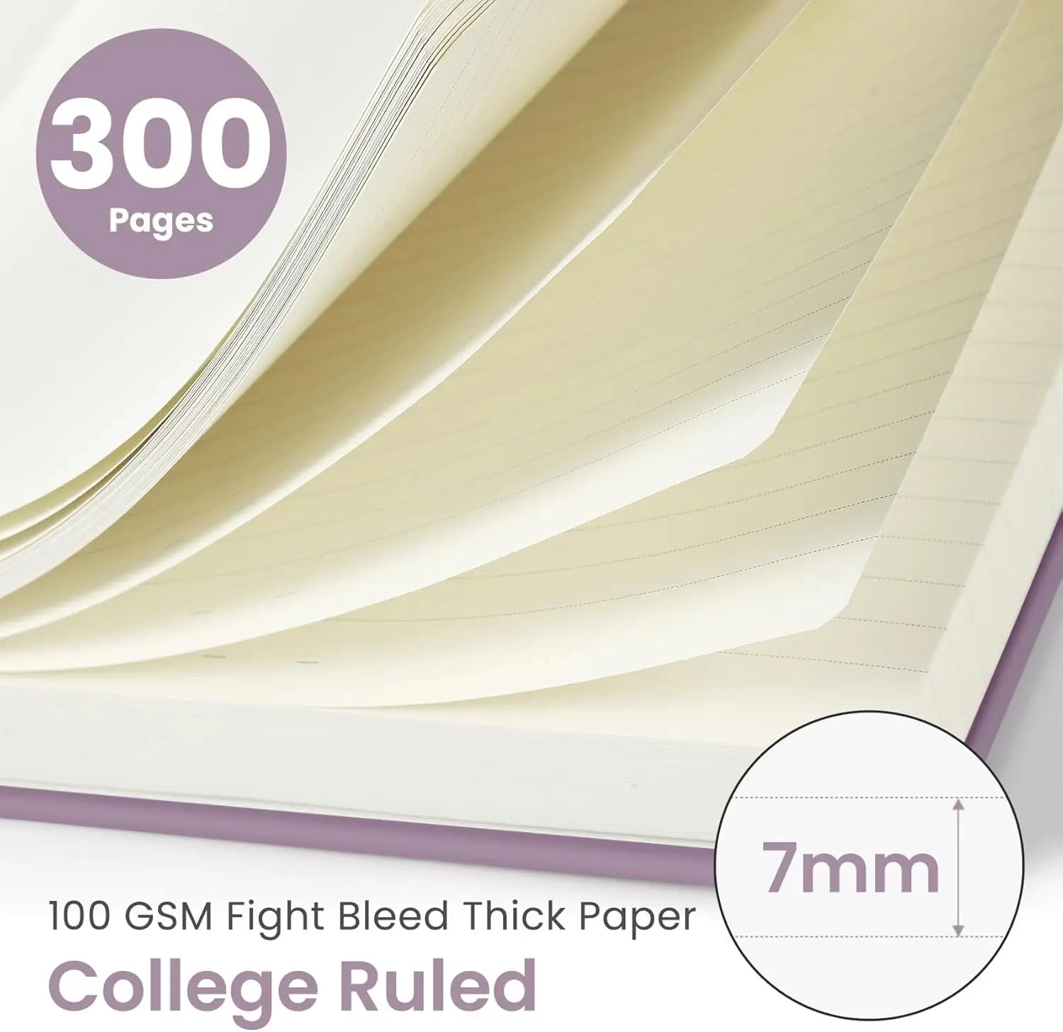 Premium Purple Hardcover Spiral Notebook, 300 Pages B5 College Ruled for Work School Writing Journal